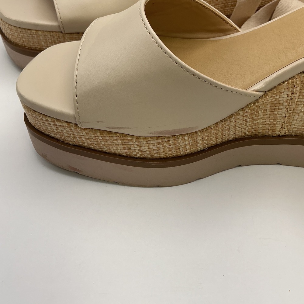 Soda Womens Cream Ankle Tie Platform Wedge Sandals Woven Raffia Size 10 - Picture 14 of 16